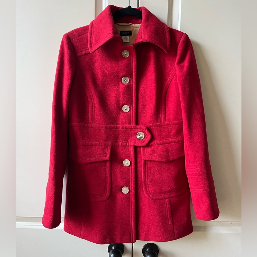 J.Crew Red 100% Wool Winter Pea Coat size 10